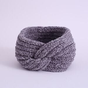 Cozy Chenille Headband Style Ear Warmer Gray Black Ivory